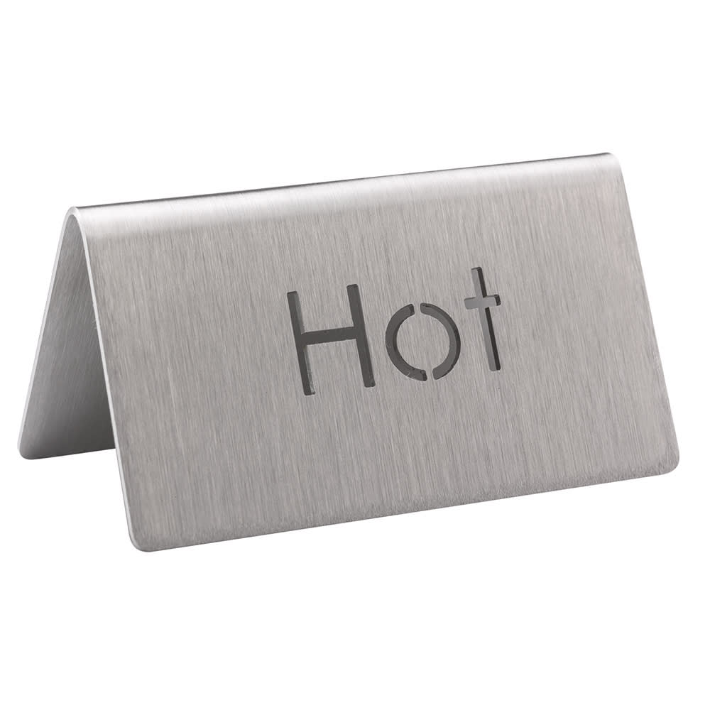 Service Ideas "Hot" Table Tent Sign - 3"W x 1 1/2"H, Brushed Stainless Steel (1C-BF-HOT-MOD)