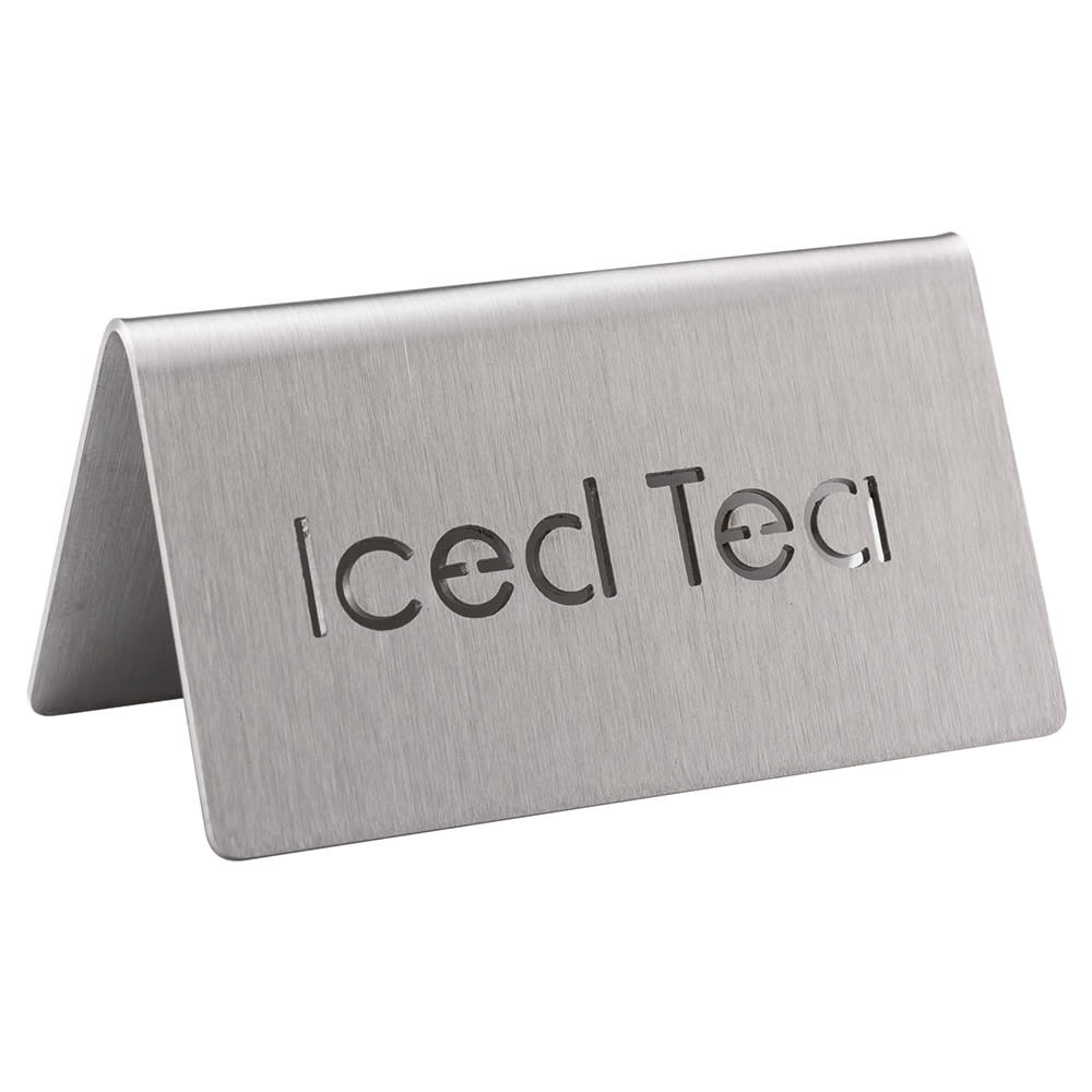 Service Ideas "Iced Tea" Table Tent Sign - 3"W x 1 1/2"H, Brushed Stainless Steel (1C-BF-ICEDTEA-MOD)