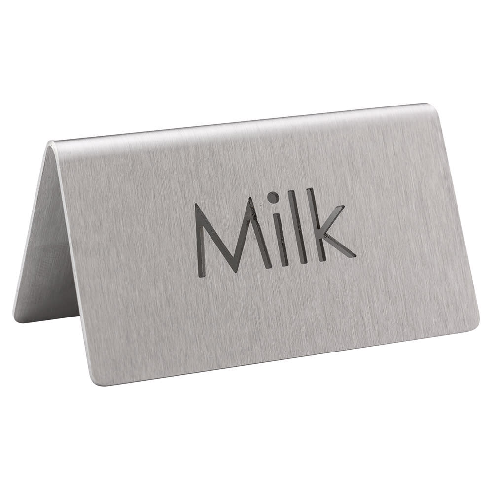 Service Ideas Milk Beverage Table Tent Sign - 3"W x 1 1/2"H, Brushed Stainless (1C-BF-MILK-MOD)