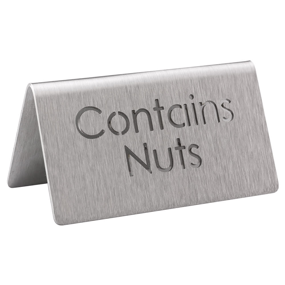 Service Ideas "Nuts" Table Tent Sign - 3"W x 1 1/2"H, Brushed Stainless Steel (1C-BF-NUTS-MOD)
