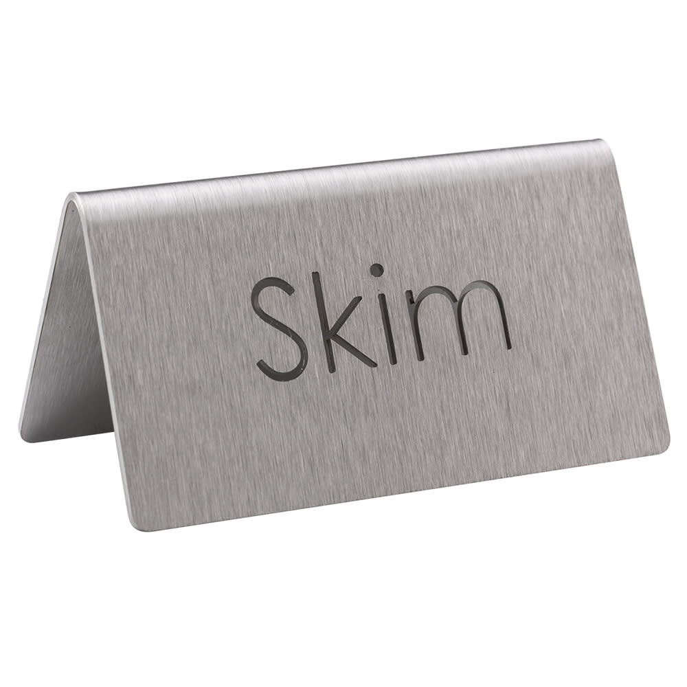 Service Ideas Skim Beverage Table Tent Sign - 3"W x 1 1/2"H, Brushed Stainless (1C-BF-SKIM-MOD)