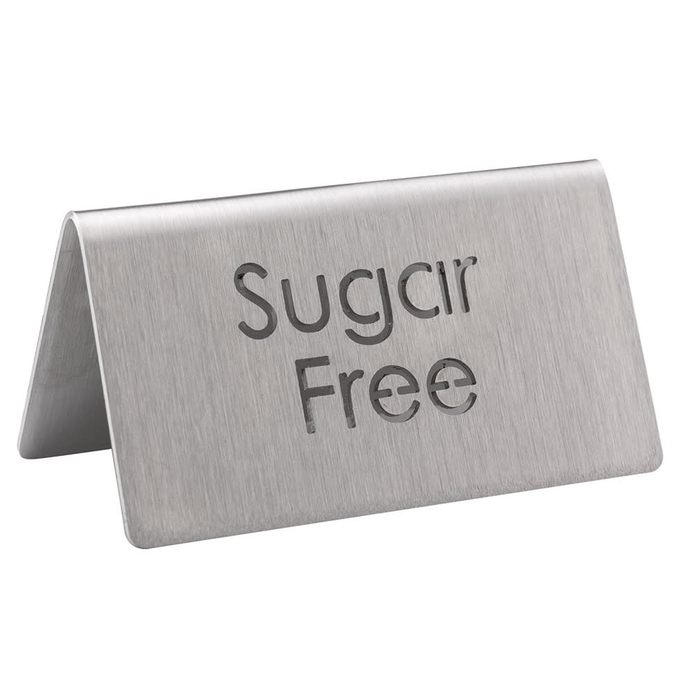Service Ideas "Sugar Free" Table Tent Sign - 3"W x 1 1/2"H, Brushed Stainless Steel (1C-BF-SUGFREE-MOD)