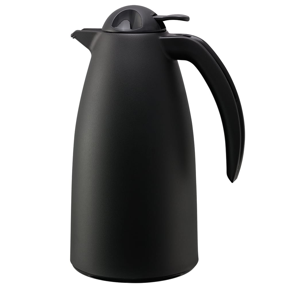 Service Ideas 1 liter Vacuum Carafe w/ Push Button Lid & Glass Liner - Plastic, Black (ALPH10BL)