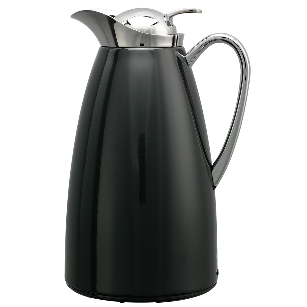 Service Ideas 1 liter Vacuum Carafe w/ Push Button Lid & Glass Liner - Stainless w/ Black Finish (CJZ1BLK)