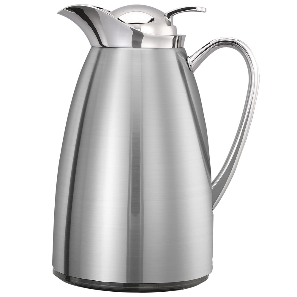 Service Ideas 20 oz Vacuum Carafe w/ Push Button Lid & Glass Liner - Brushed Stainless (CJZ6BS)