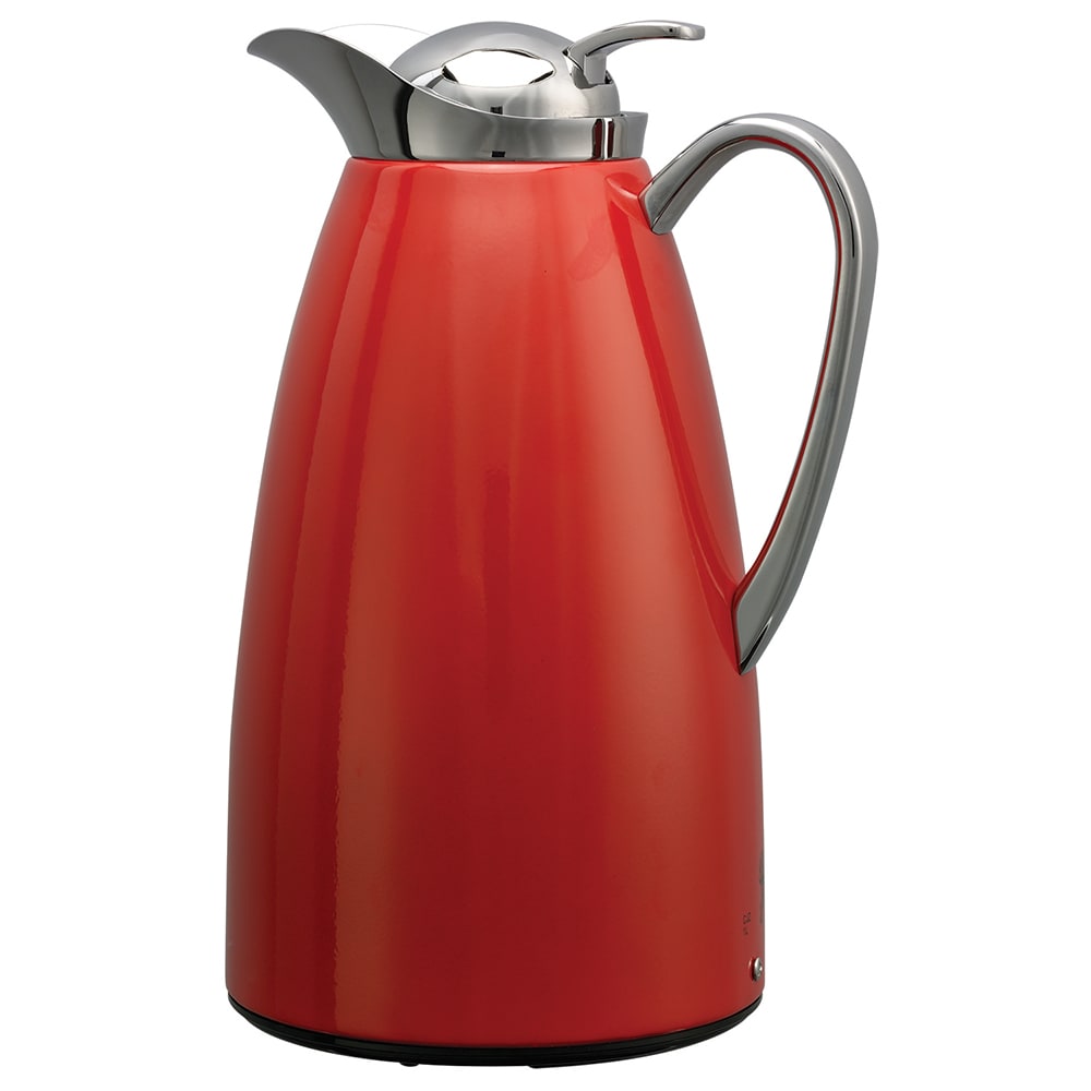 Service Ideas 1 liter Vacuum Carafe w/ Push Button Lid & Stainless Liner - Stainless w/ Red Finish (CJZS1RED)