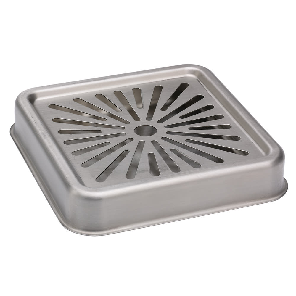 Service Ideas 6 1/2" Square Drip Tray - 1 1/4"H, Brushed Stainless (DTSQ6SS)