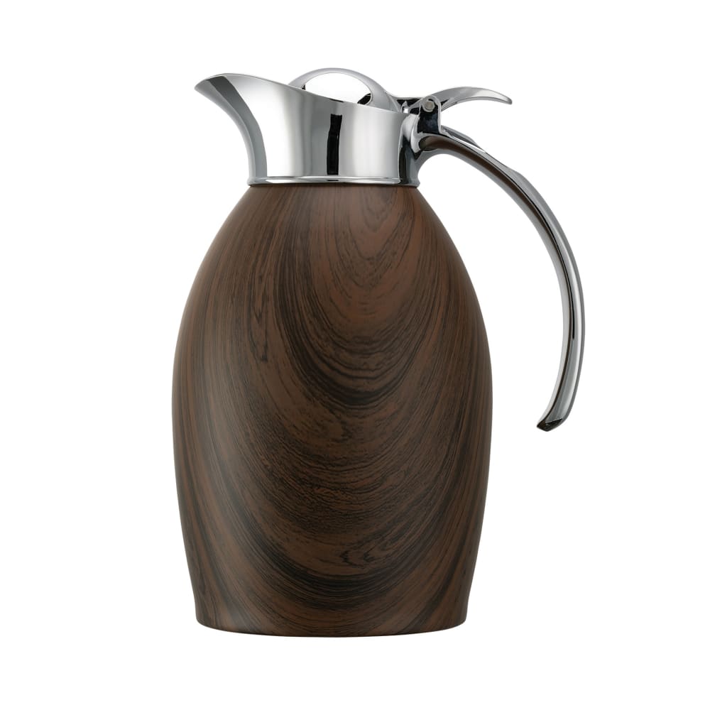 Service Ideas 1 liter Vacuum Carafe w/ Flip Top Lid & Stainless Liner - Dark Wood (NIC10BSDW)