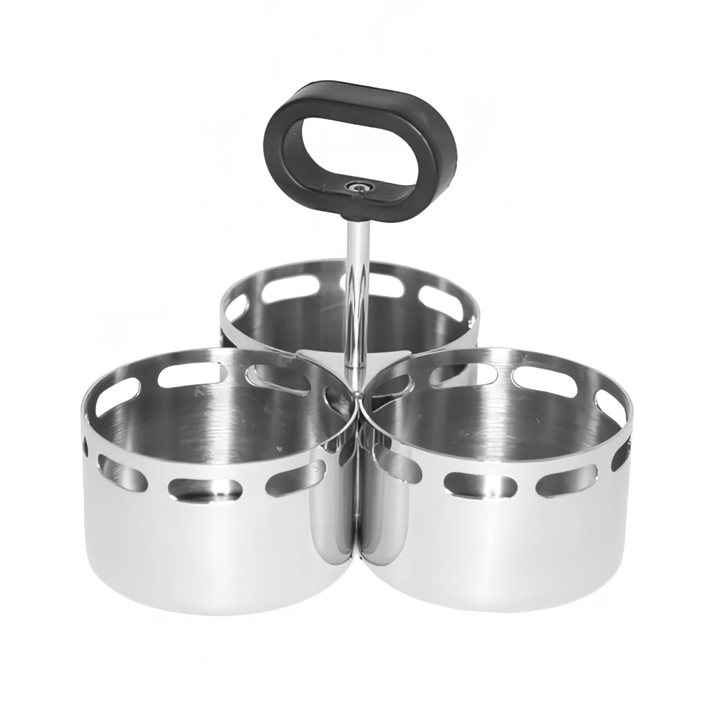 Service Ideas 3 Compartment Round Condiment Caddy - Stainless Steel (SM-72)