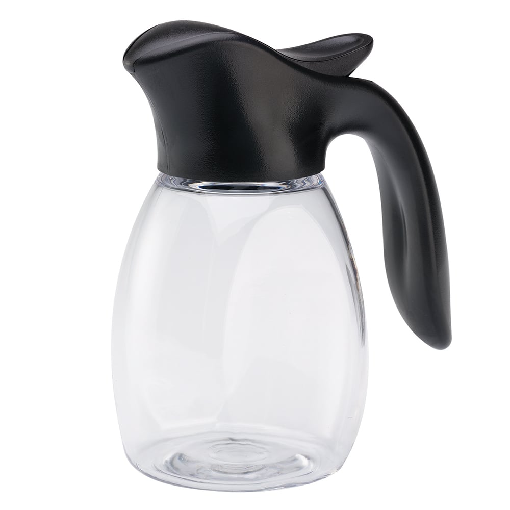 Service Ideas 10 oz Syrup Saver™ Round Dripcut Server - Plastic, Black Plastic Lid (SR10BLC)