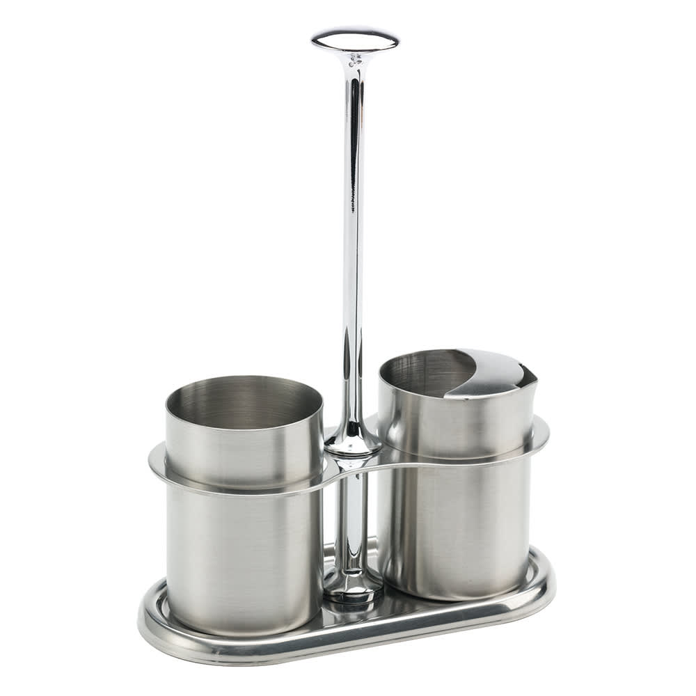 Service Ideas 4 oz Creamer & Sugar Set w/ Holder - Brushed Stainless Steel, Silver (STCCRSG4)