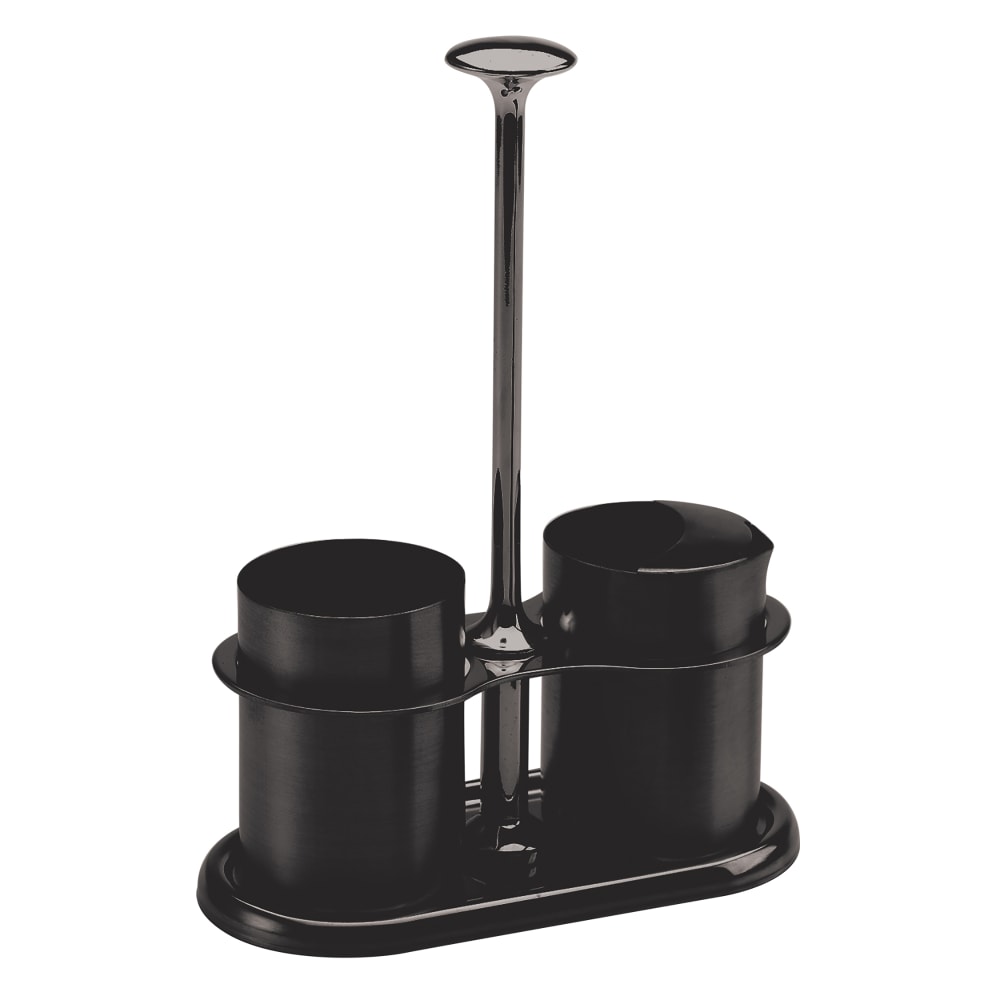 Service Ideas 4 oz Creamer & Sugar Set w/ Holder - Brushed Stainless Steel, Black Onyx (STCCRSG4BX)