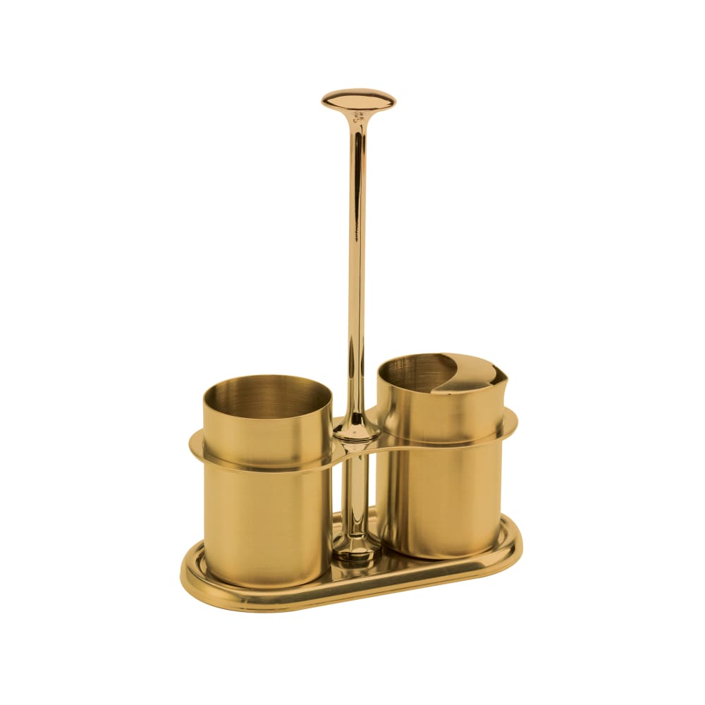 Service Ideas 4 oz Creamer & Sugar Set w/ Holder - Brushed Stainless Steel, Vintage Gold (STCCRSG4VG)