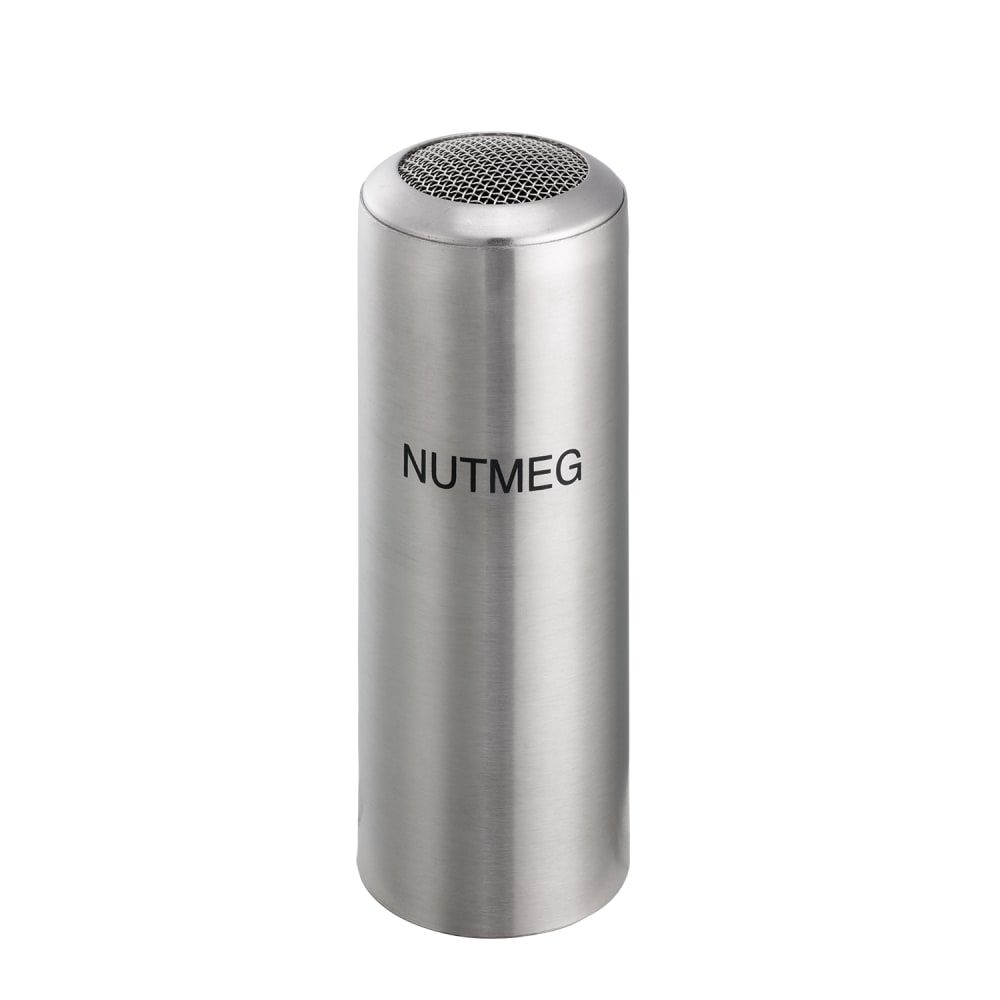 Service Ideas Condiment Shaker w/ Nutmeg Imprint, Stainless (STCMESHNUTM)