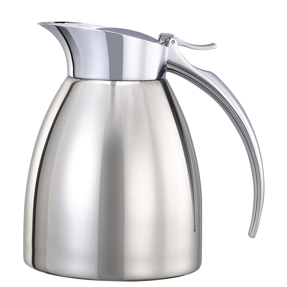 Service Ideas 10 oz Vacuum Carafe w/ Flip Top Lid & Stainless Liner - Polished Stainless (SVSC03PS)