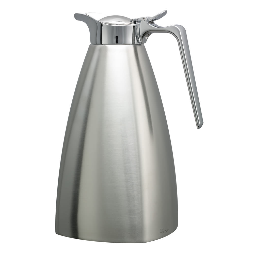 Service Ideas 1 1/2 liter Vacuum Carafe w/ Flip Top Lid & Stainless Liner - Brushed Stainless (SVSQ15BS)