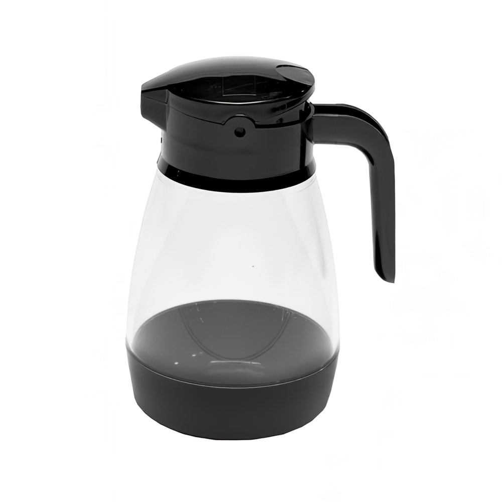 Service Ideas 16 oz Syrup Saver™ Cylindrical Dripcut Server - Plastic, Black Plastic Top (SY916BL)