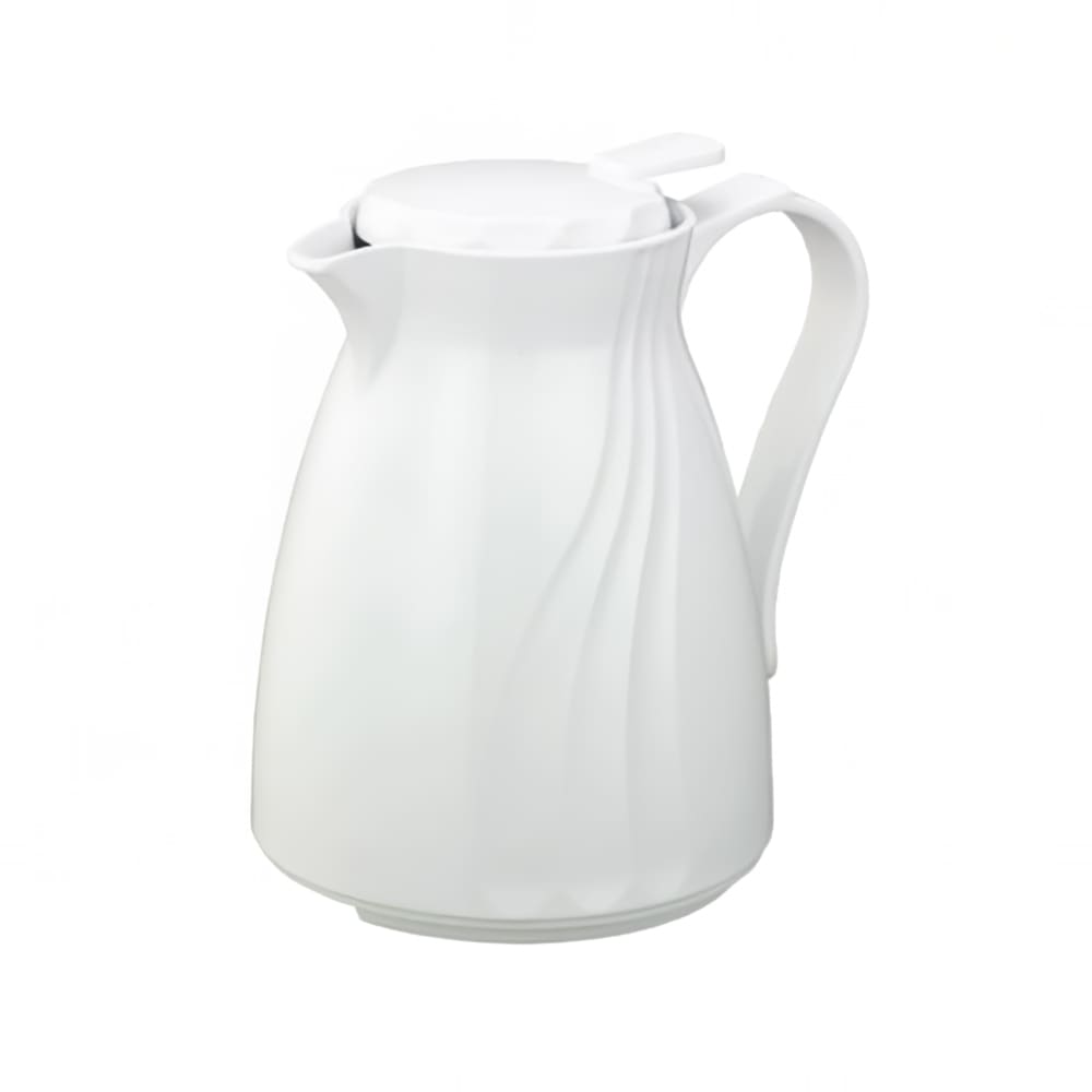 Service Ideas 20 oz Twist N’ Serv™ Carafe w/ Push Button Lid - Plastic, White (TNSPB06WH)