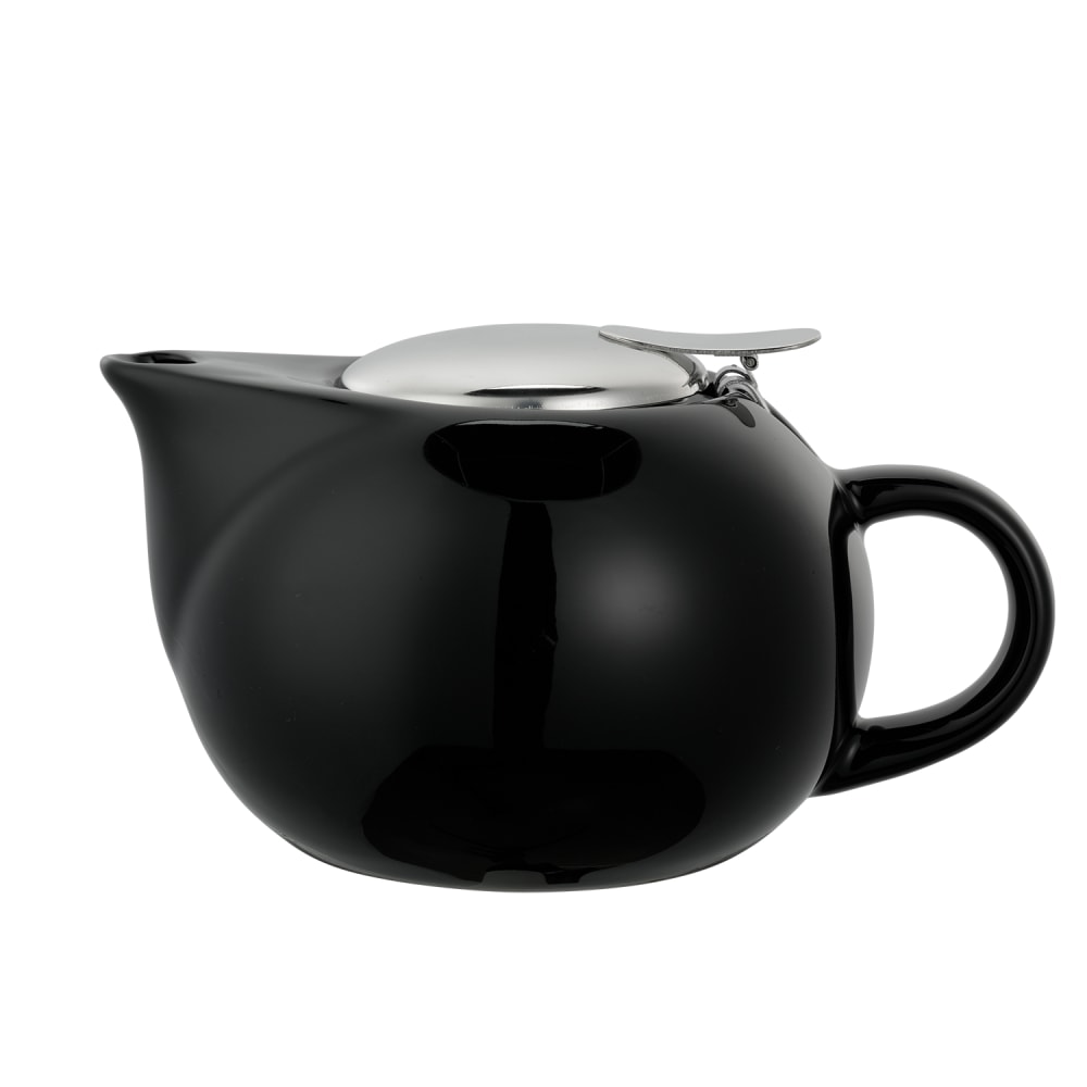 Service Ideas 16 oz Teapot w/ Lid, Infuser Basket, Black Ceramic (TPC16BL)