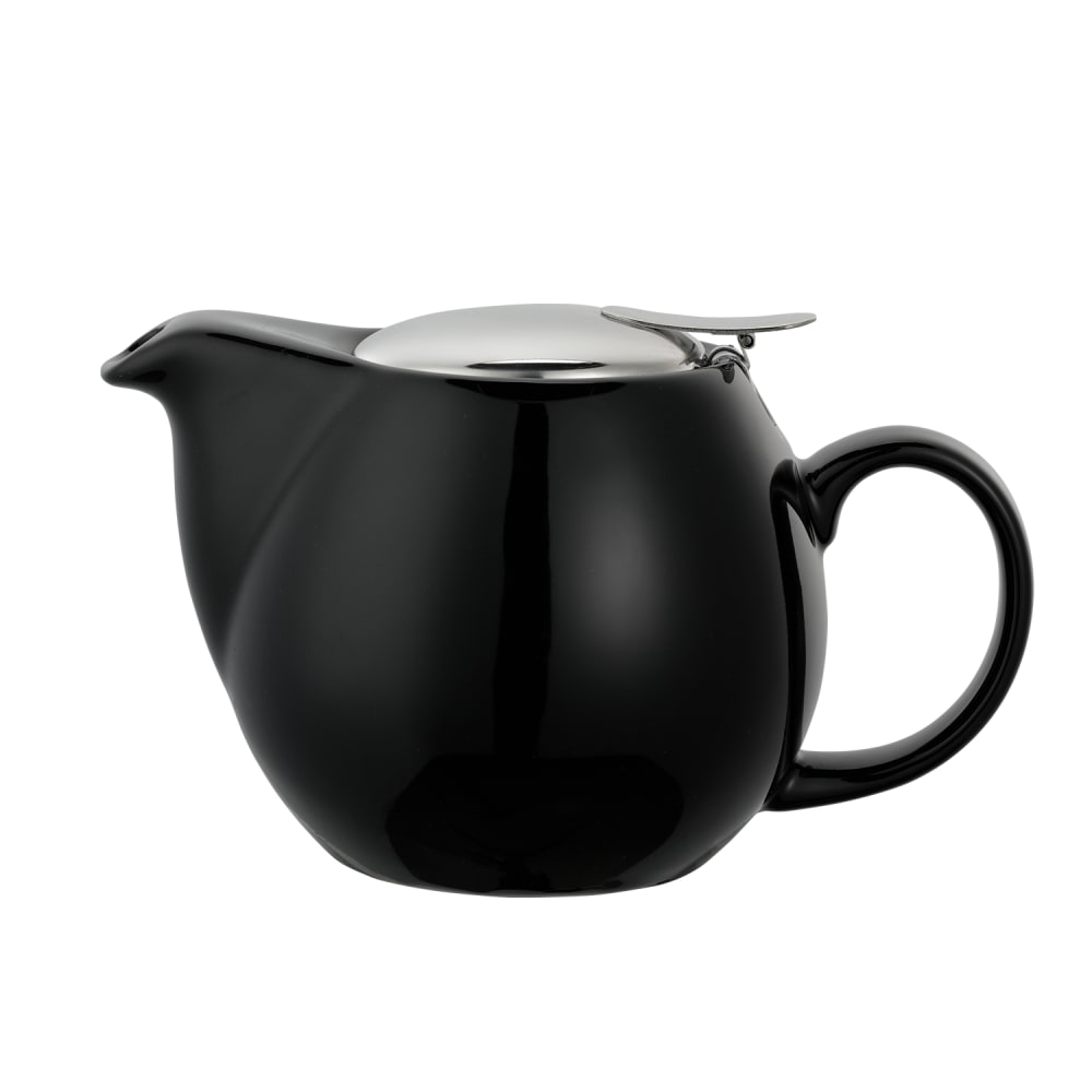Service Ideas 16 oz Oval-Style Teapot w/ Lid & Infuser Basket, Black Ceramic (TPCV16BL)