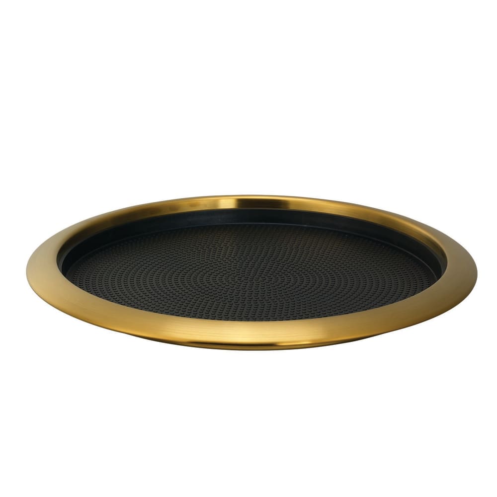 Service Ideas 14" Round Serving Tray - Stainless Steel, Vintage Gold (TR1412RIVG)