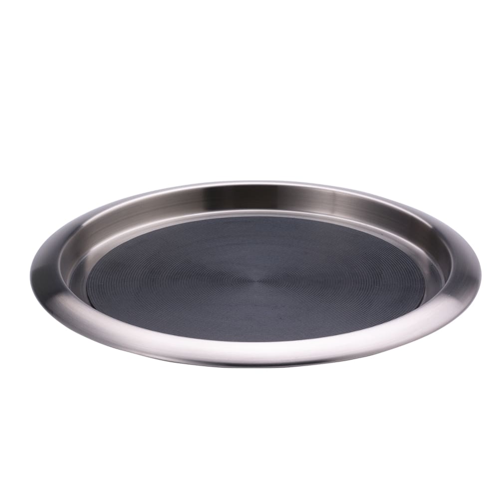 Service Ideas 14" Non-Slip Tray w/ Solid Rubber Insert, Stainless (TR1412SR)