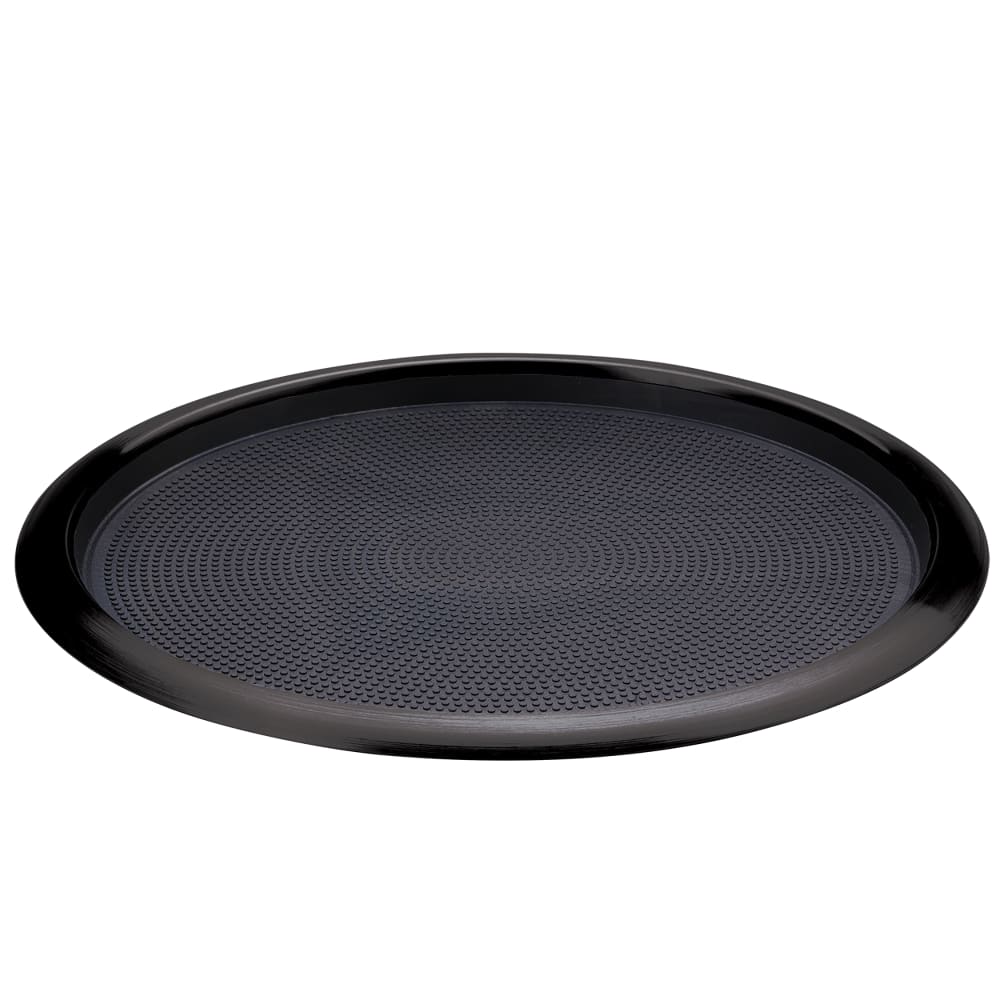 Service Ideas 16" Round Non Slip Tray w/ Black Rubber Insert - Stainless Steel w/ Black Onyx (TR1614RIBX)