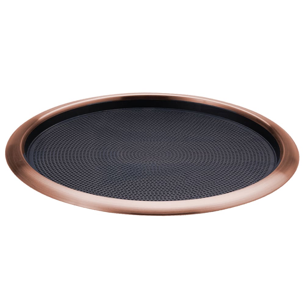 Service Ideas 16" Round Non Slip Tray w/ Black Rubber Insert - Stainless Steel w/ Rose Gold Finish (TR1614RIRG)
