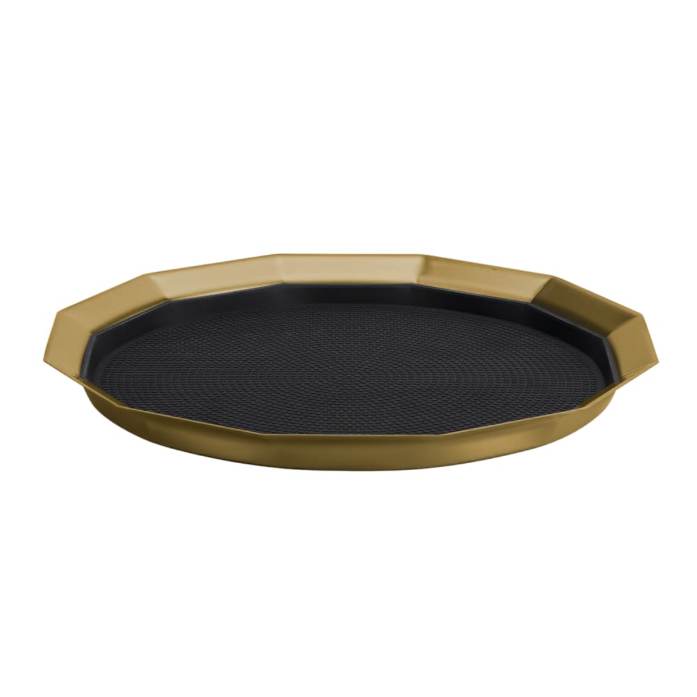 Service Ideas 14" Non-Slip Tray w/ Removable Rubber Insert, Stainless Steel, Vintage Gold (TRPN1412RIBSVG)