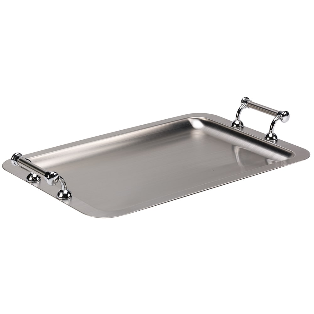 Service Ideas Rectangular Serving Tray w/ Handles - 20 3/4"L x 12 1/2"W, Brushed Stainless (TRRTH2012BS)