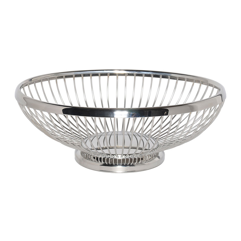 Service Ideas 9" Oval Wire Basket w/ Weighted Base, Polished Stainless (WBBO9PS)