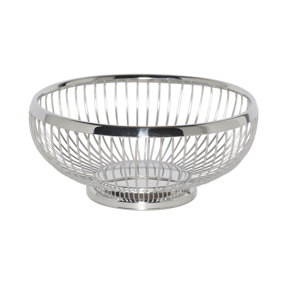 Service Ideas 7" Round Wire Basket w/ Weighted Base, Polished Stainless (WBR7PS)