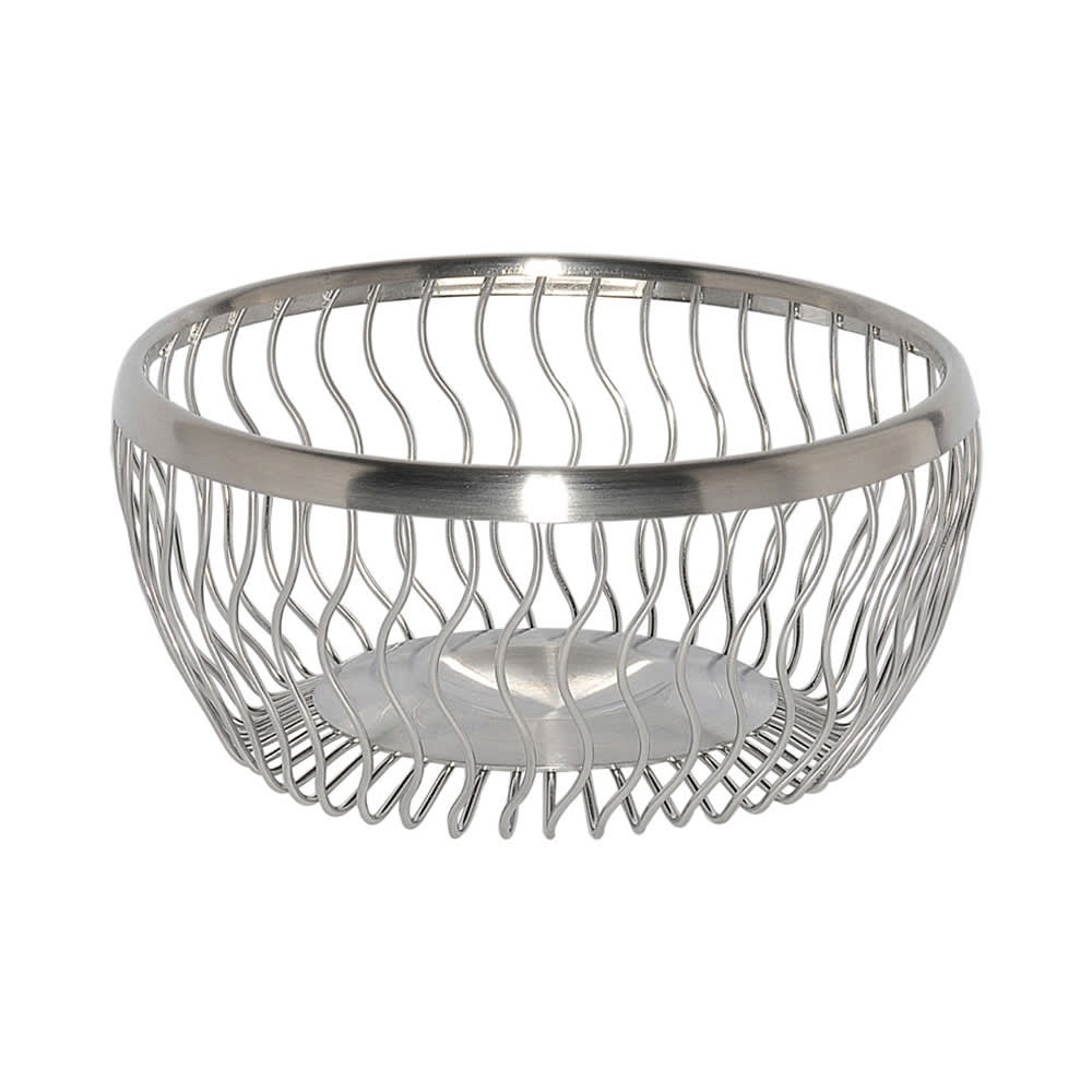 Service Ideas 7" Round Wire Basket, Wavy, Brushed Stainless (WBRW7BS)
