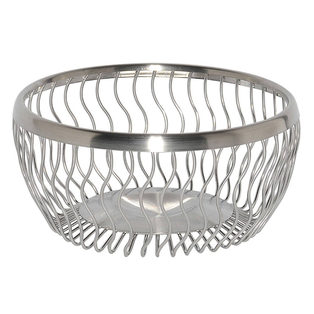 Service Ideas 9" Round Wire Basket, Wavy, Brushed Stainless (WBRW9BS)