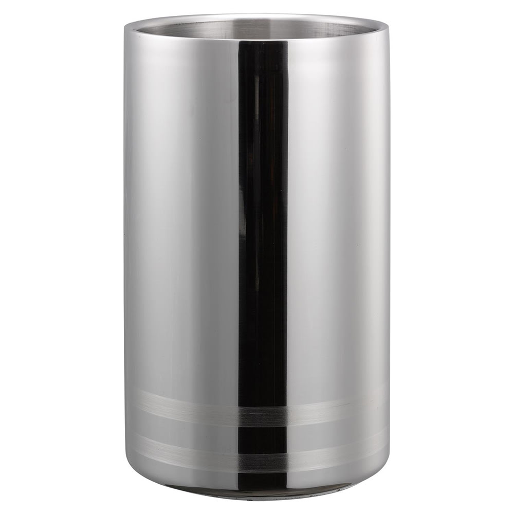 Service Ideas 7 3/4" Double Walled Wine Chiller - Stainless Steel, Brushed Finish w/ Polished Bands (WC2LBPS)
