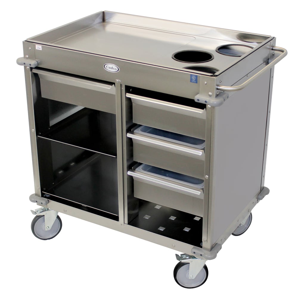 Cadco BC-4 Mobile Beverage Service Cart w/ (2) Shelves & (4) Drawers - Stainless Steel