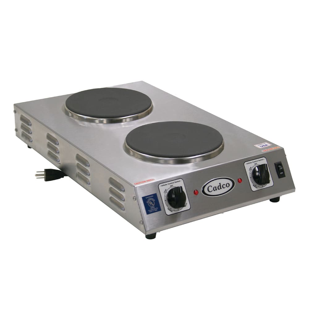 Cadco CDR-2CFB 13 1/2" Electric Hotplate w/ (2) Burners & Infinite Controls, 120v