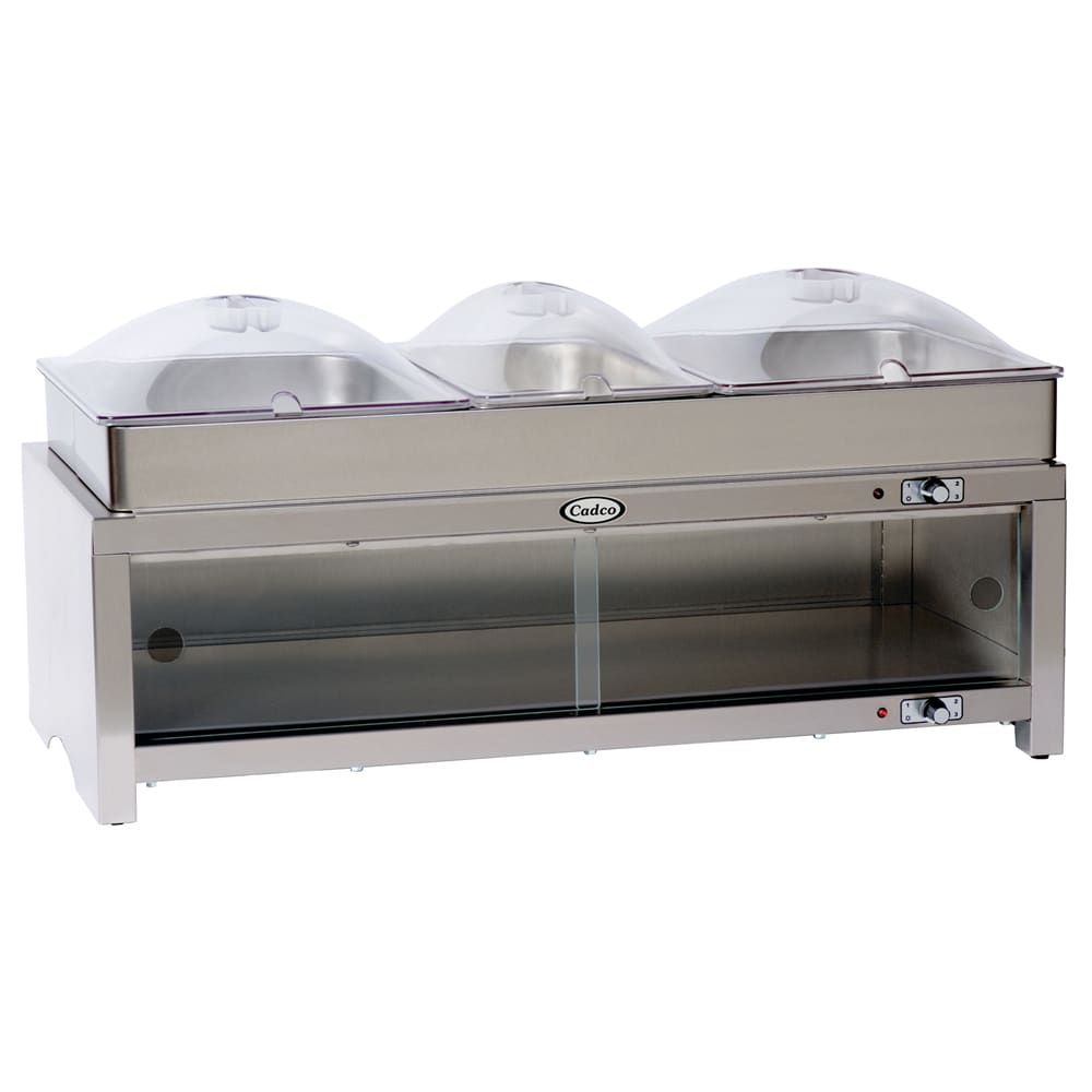 Cadco CMLBCSLP Warming Cabinet w/ Clear Lid, (2) 1/2 Size Pans, (1) 1/3 Size Pans