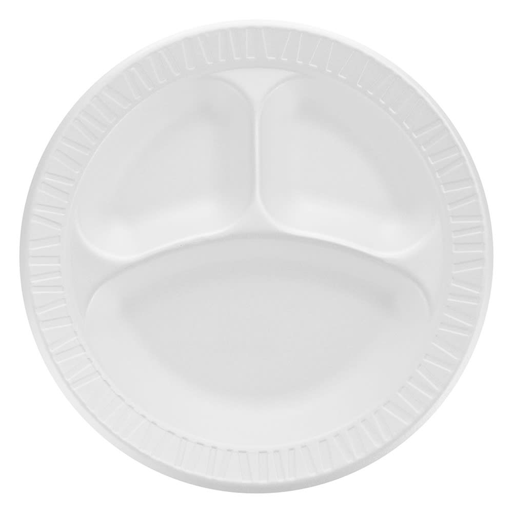 Dart 10CPWC Concorde®10 1/4" Round Disposable Plate w/ 3 Compartments - Non Laminated Foam, White