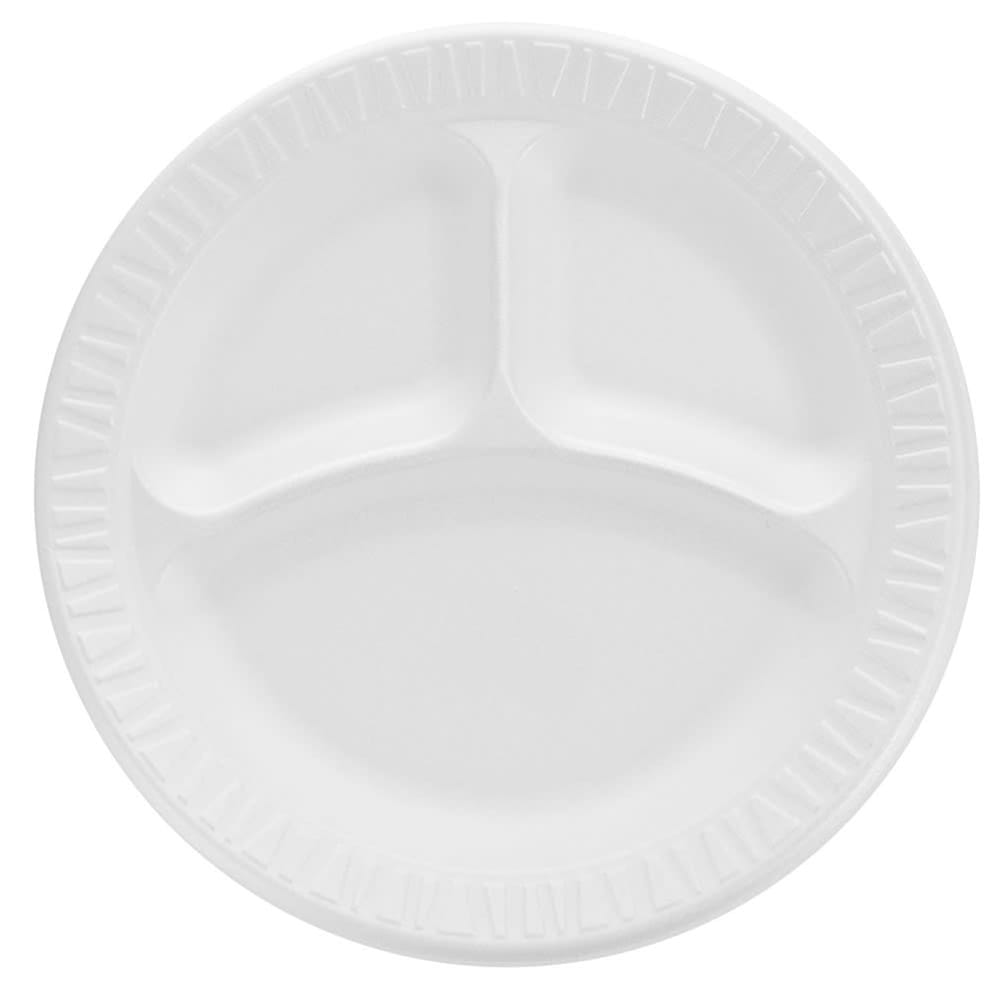 Dart 9CPWC Concorde® 9" Round Disposable Plate w/ 3 Compartments - Non Laminated Foam, White