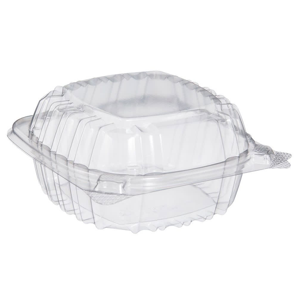 Dart C53PST1 ClearSeal® Hinged Lid Food Container - 5 1/3"L x 5 1/3"W x 2 3/5"H, Plastic, Clear