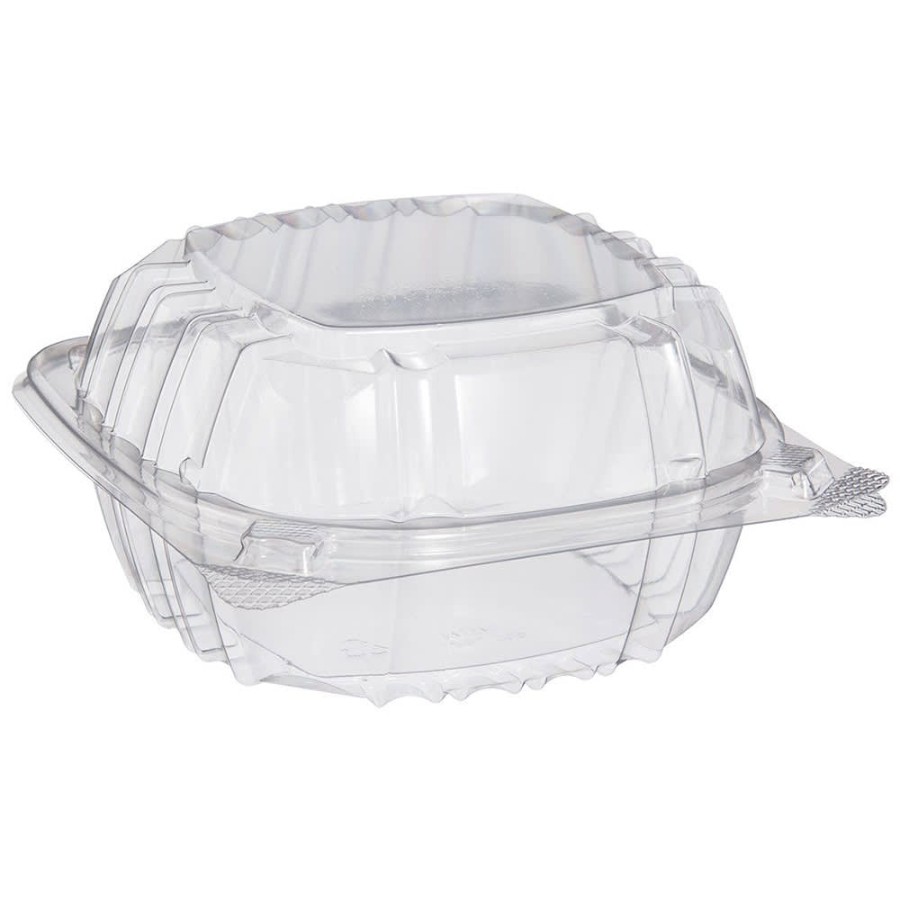 Dart C57PST1 ClearSeal® Hinged Lid Food Container - 6"L x 6"W x 3"H, Plastic, Clear