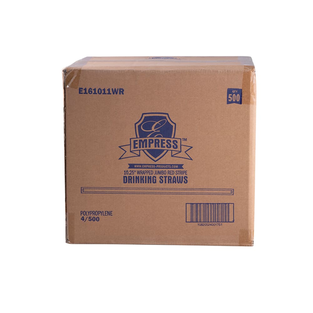 Empress 10 1/4" Jumbo Straw - Paper Wrapped, Red/White Striped (E161011WR (42020))