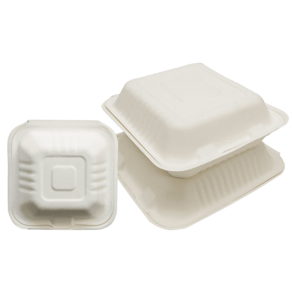 Empress 3 Compartment Hinged Lid Food Container - 9" x 9" x 3", Plastic, Natural (EPPHL-93)