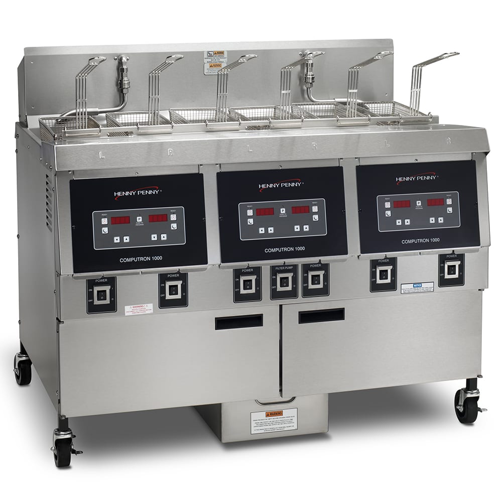 Henny Penny OFG323.07 Gas Fryer - (3) 65 lb Vats, Floor Model, Natural Gas