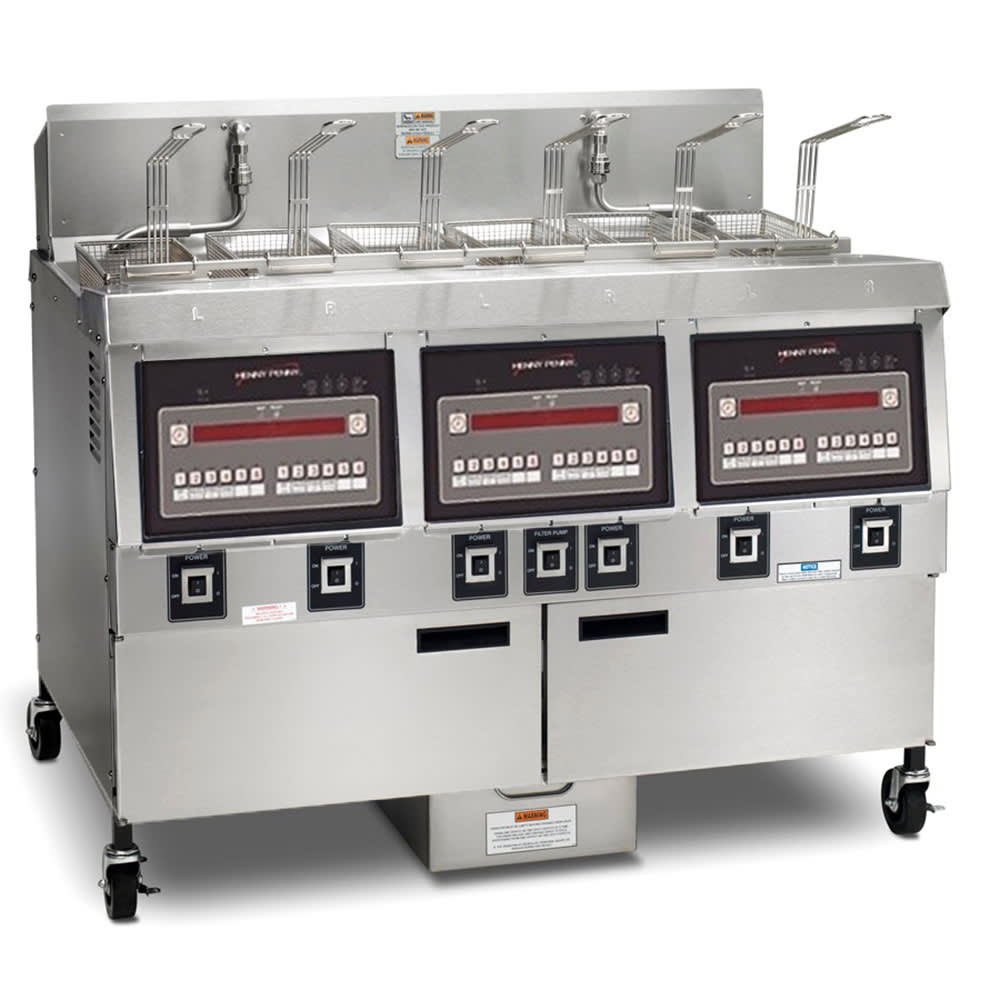 Henny Penny OFG323.08 Gas Fryer - (3) 65 lb Vats, Floor Model, Natural Gas