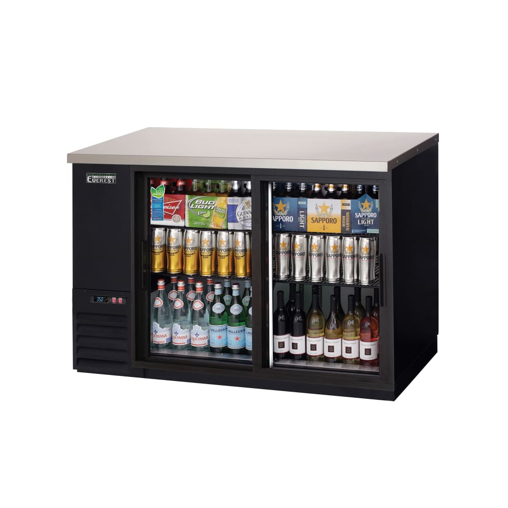 Everest Refrigeration EBB48G-SD 49" Bar Refrigerator - 2 Sliding Glass Doors, Black, 115v