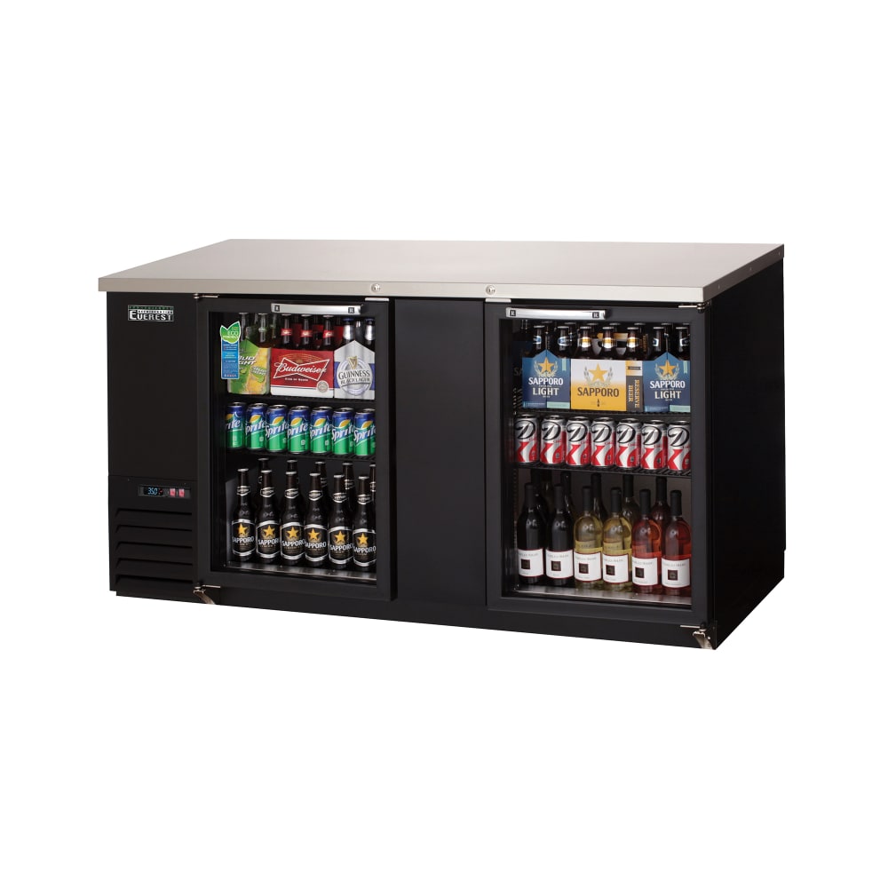 Everest Refrigeration EBB69G 68" Bar Refrigerator - 2 Swinging Glass Doors, Black, 115v