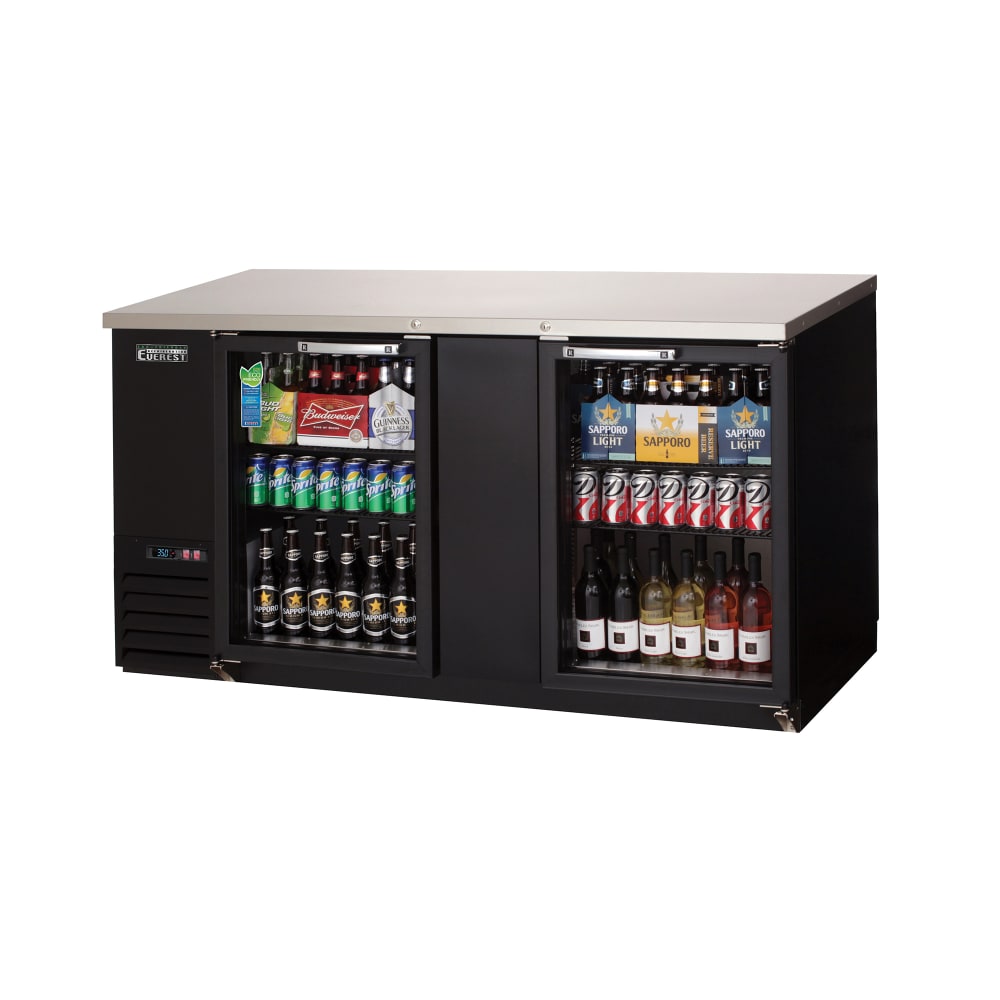 Everest Refrigeration EBB69G-24 68" Bar Refrigerator - 2 Swinging Glass Doors, Black, 115v