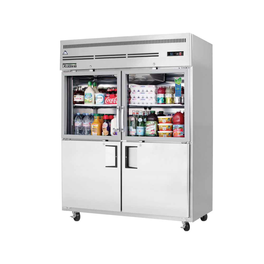 Everest Refrigeration EGSWH4 59" Two Section Reach In Refrigerator, (2) Glass Doors, (2) Solid Doors, Left/Right Hinge, 115v